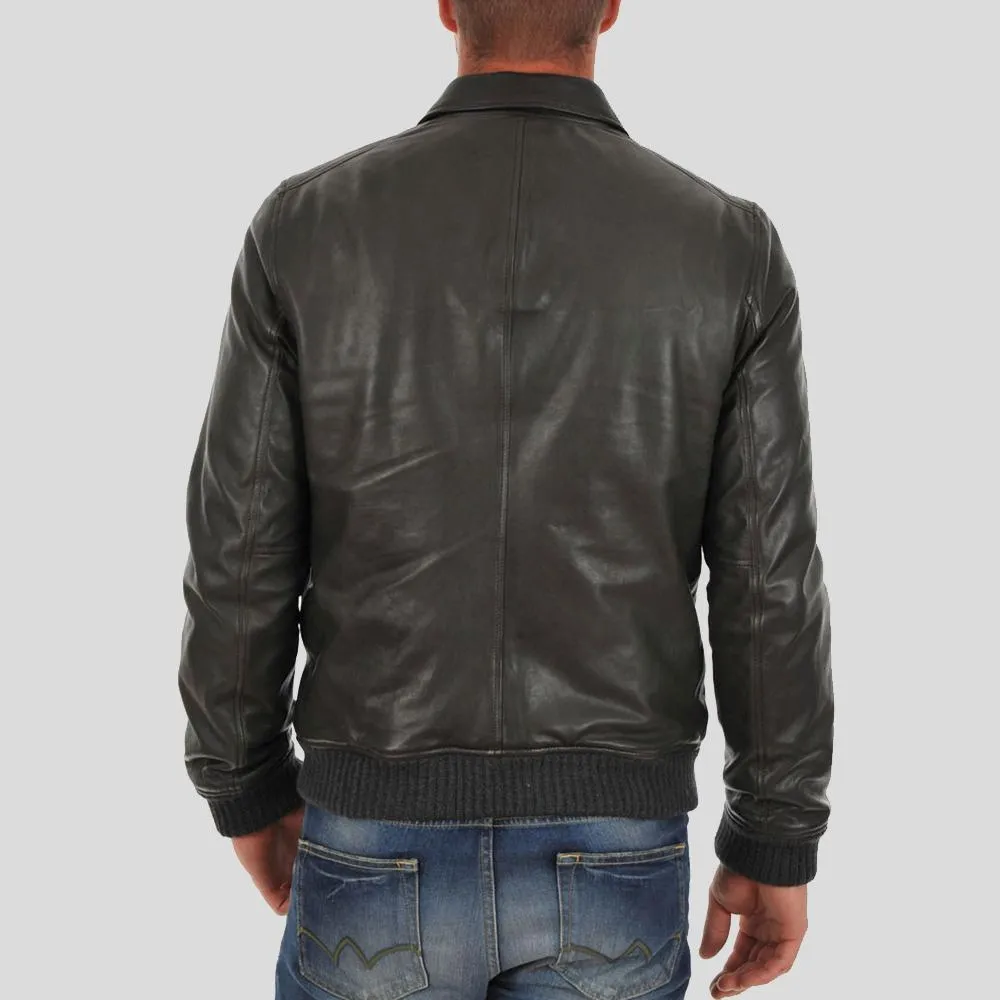 Ioan Black Bomber Leather Jacket