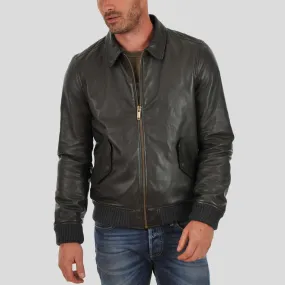 Ioan Black Bomber Leather Jacket