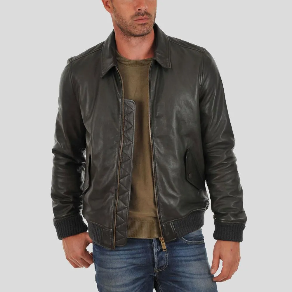 Ioan Black Bomber Leather Jacket