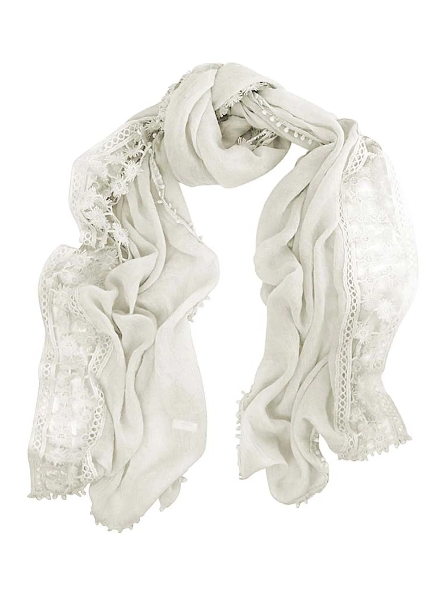 Ivory Lightweight Oblong Scarf With Crochet Lace Trim