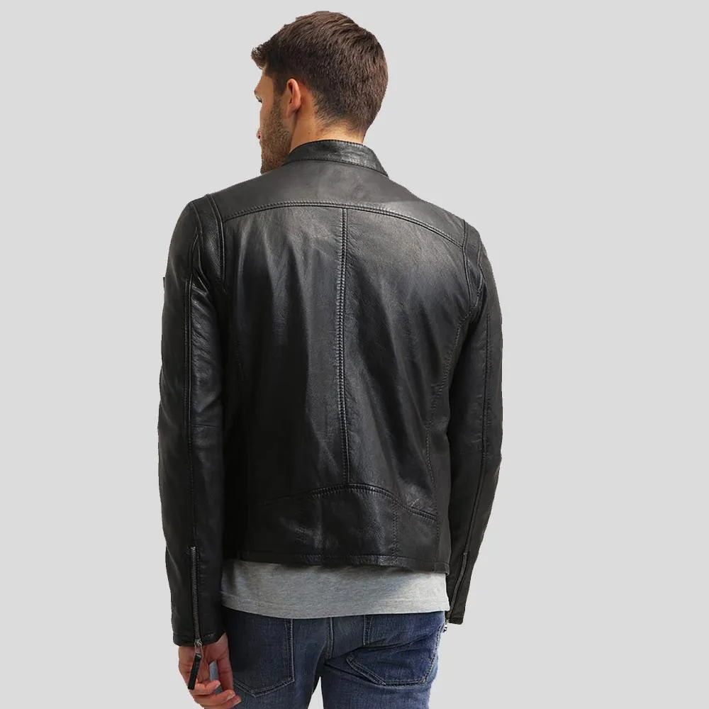 Jose Black Leather Racer Jacket