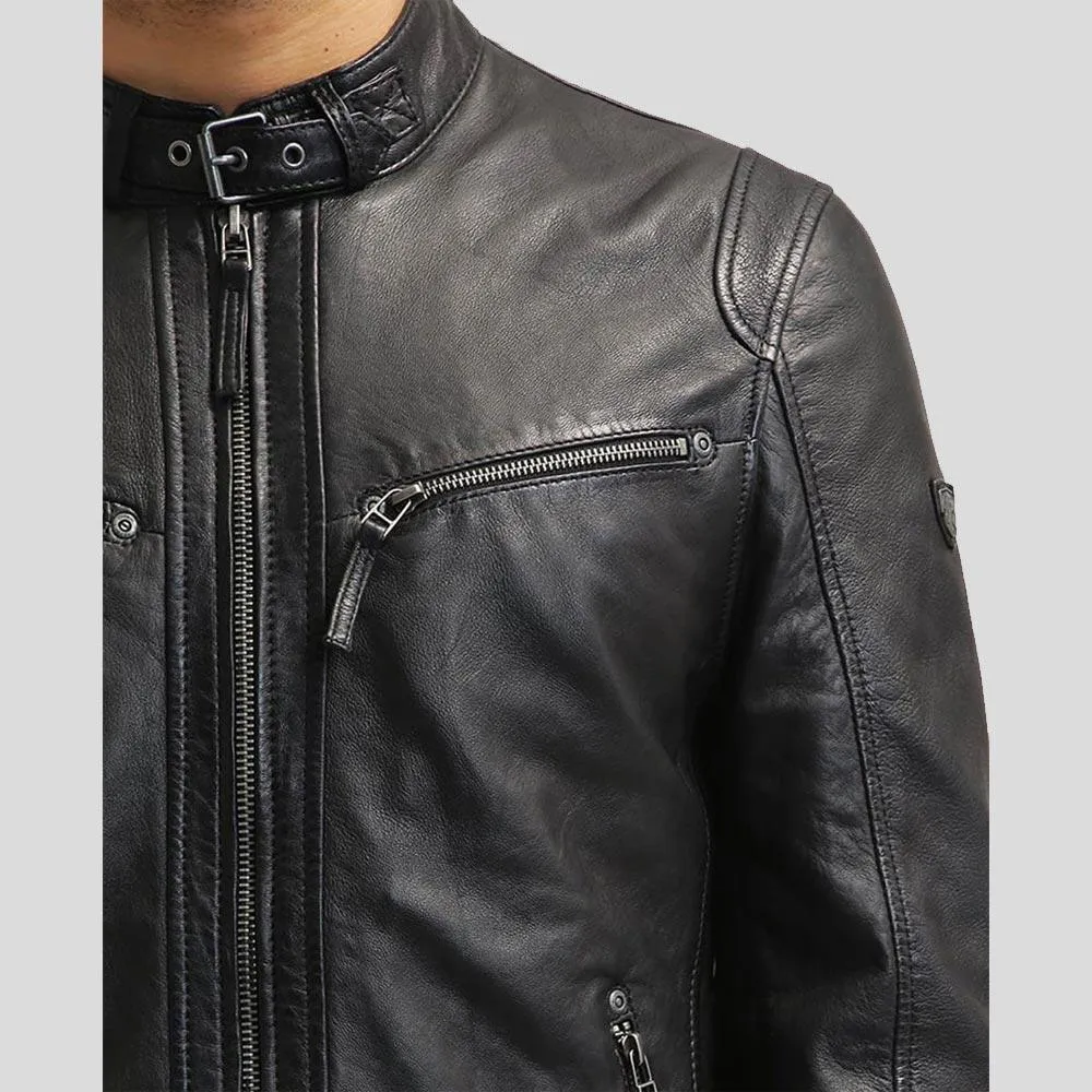 Jose Black Leather Racer Jacket