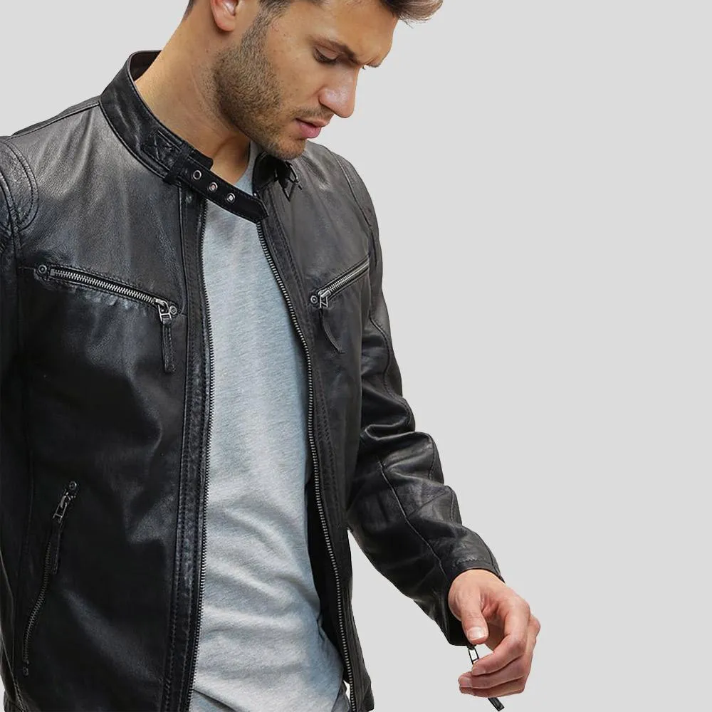 Jose Black Leather Racer Jacket