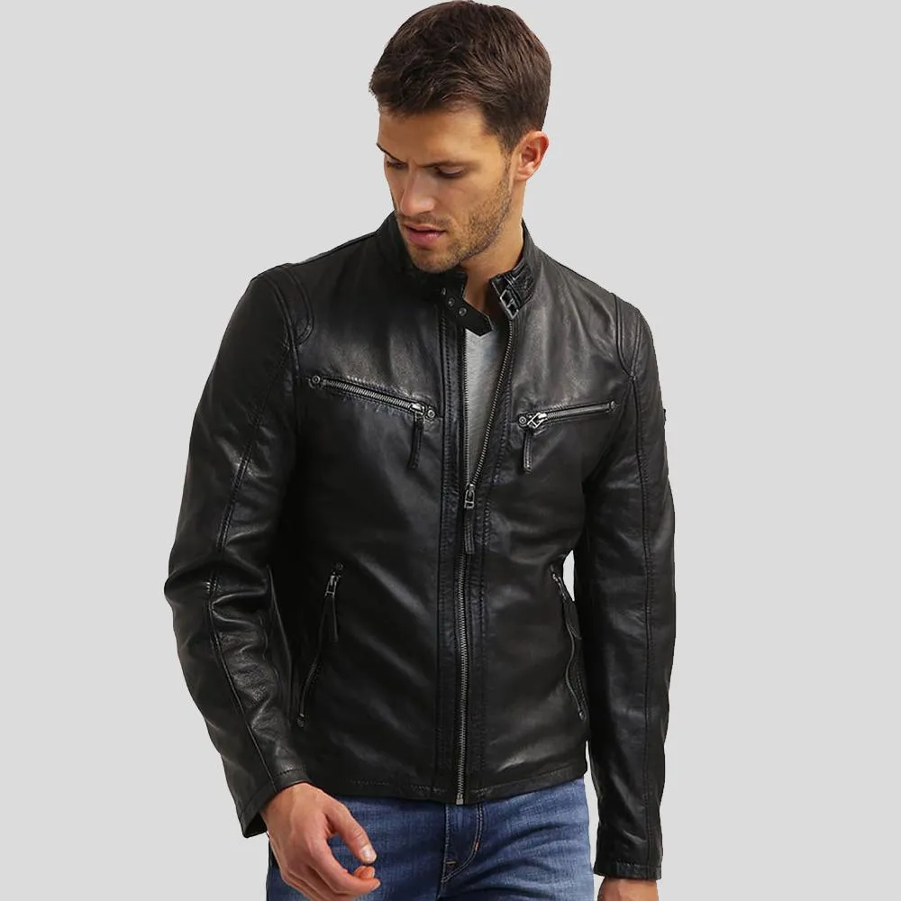 Jose Black Leather Racer Jacket