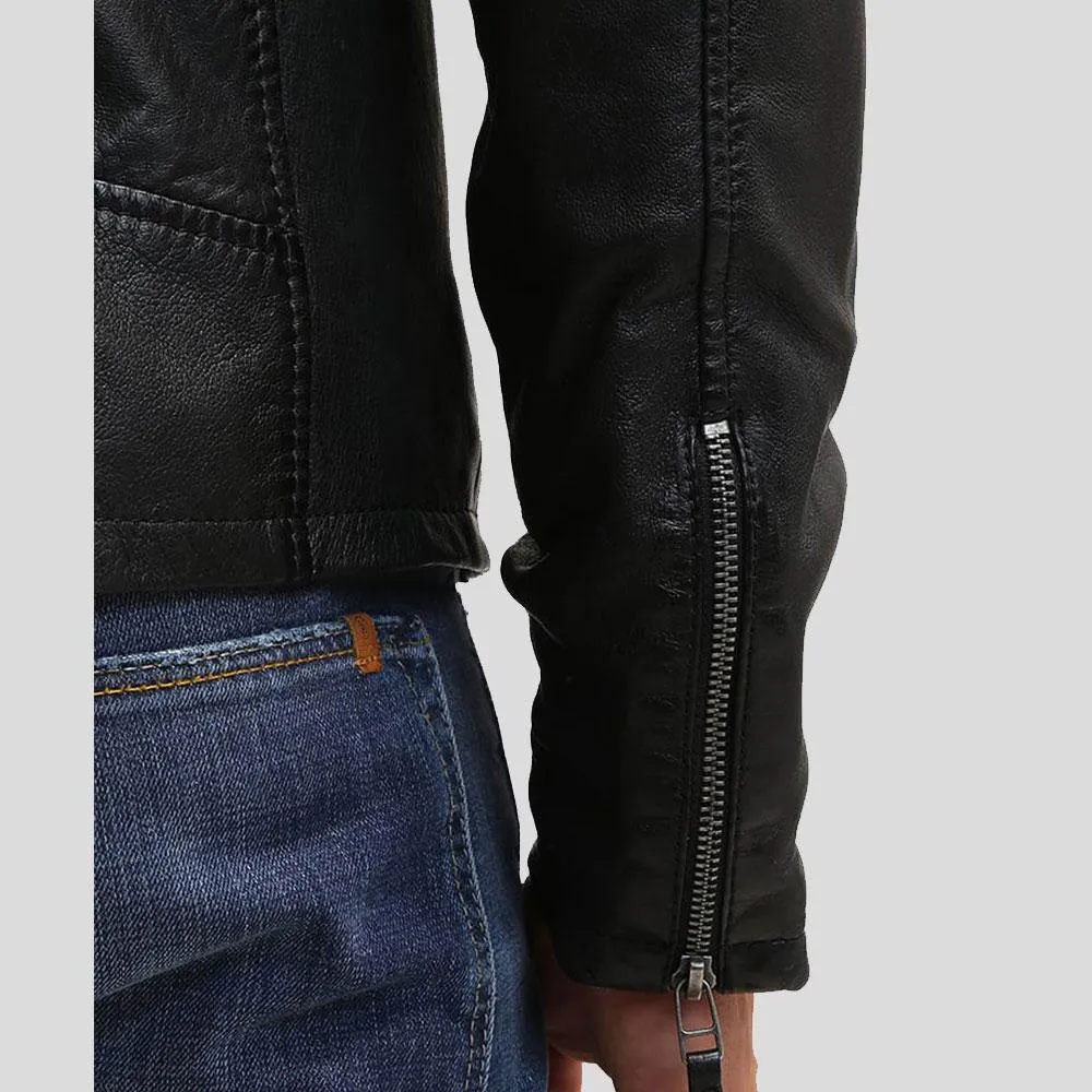 Jose Black Leather Racer Jacket