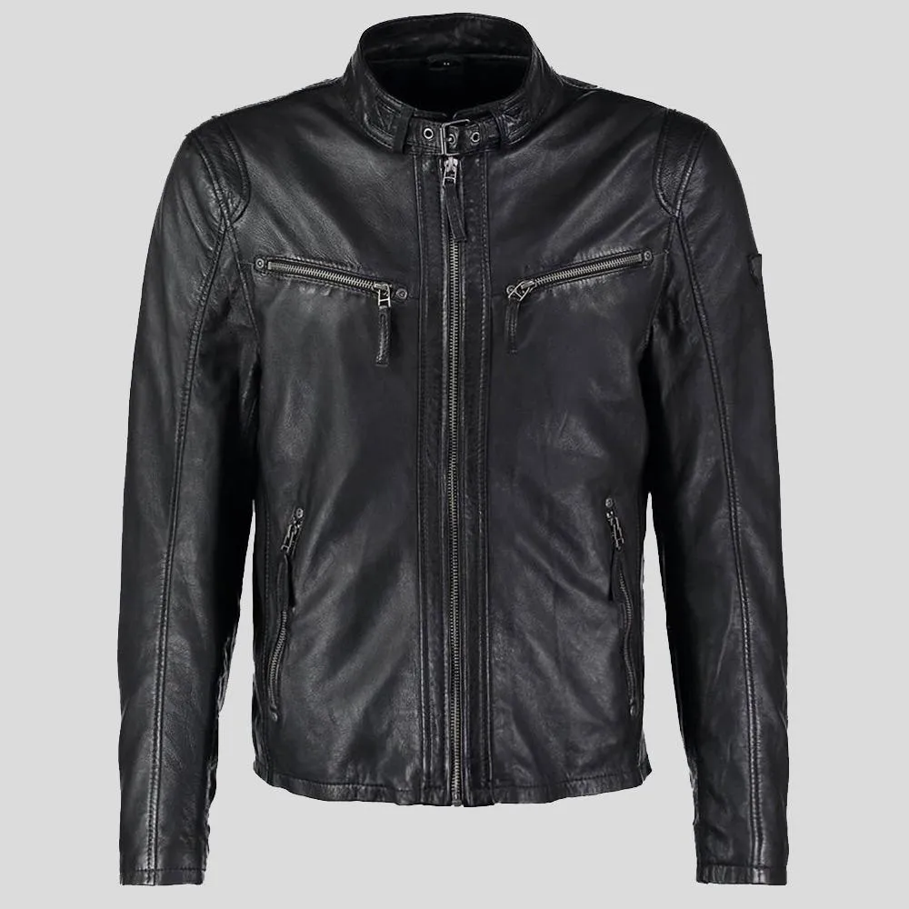 Jose Black Leather Racer Jacket