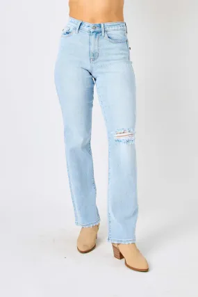 Just BE. Judy Blue  High Waist Distressed Straight Jeans