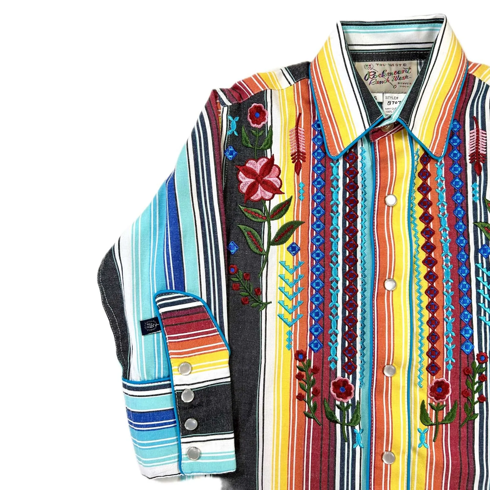 Kid's Embroidered Boho Serape Stripe Western Shirt