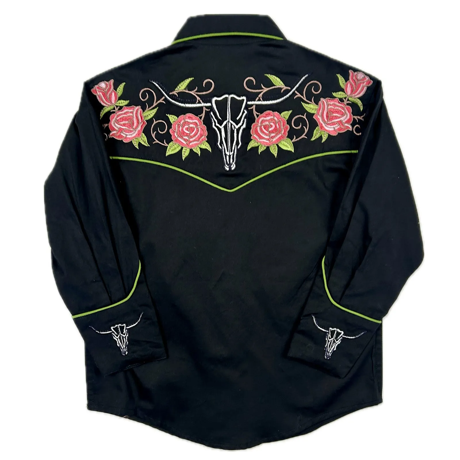 Kid's Embroidered Longhorn & Floral Western Shirt in Black