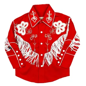 Kid's Embroidered Vintage Fringe Red Western Shirt