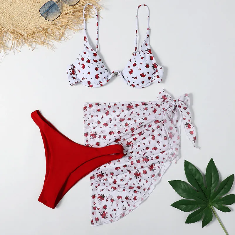 Leopard Print Split Swimsuit Three-piece Set