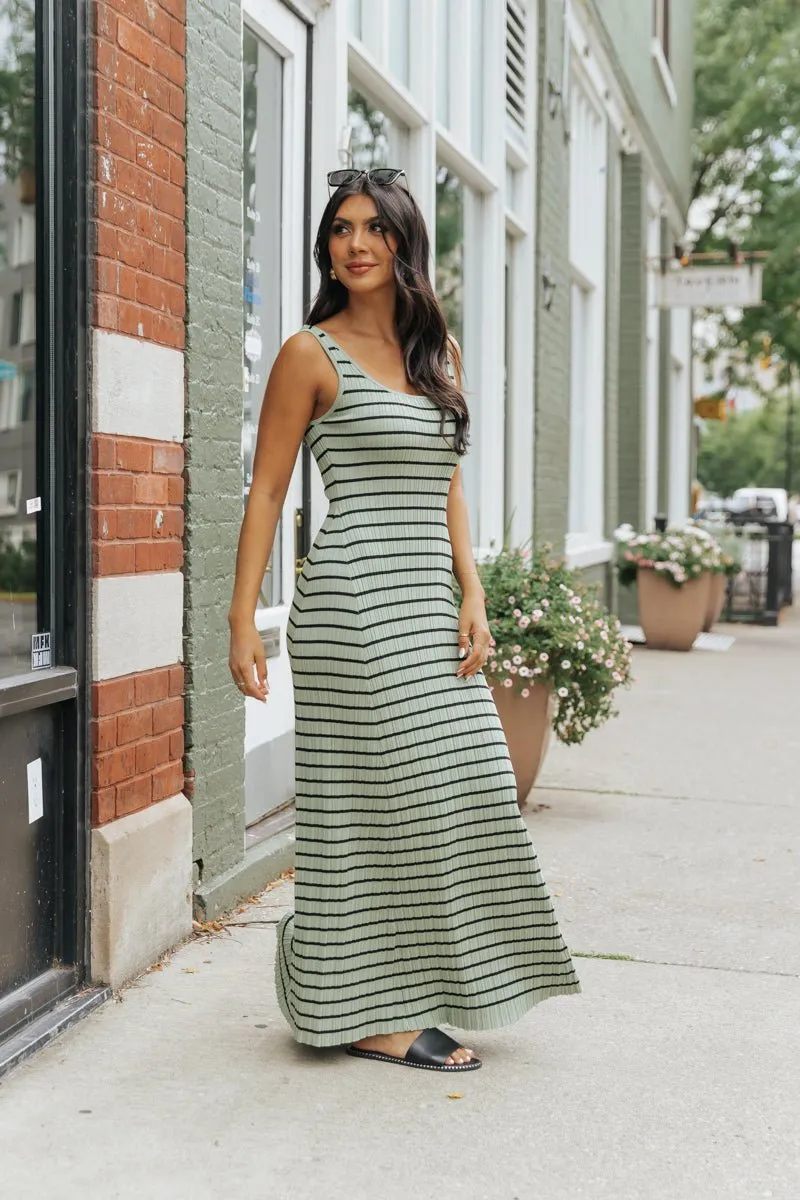 Light Green Striped Tank Maxi Dress - FINAL SALE