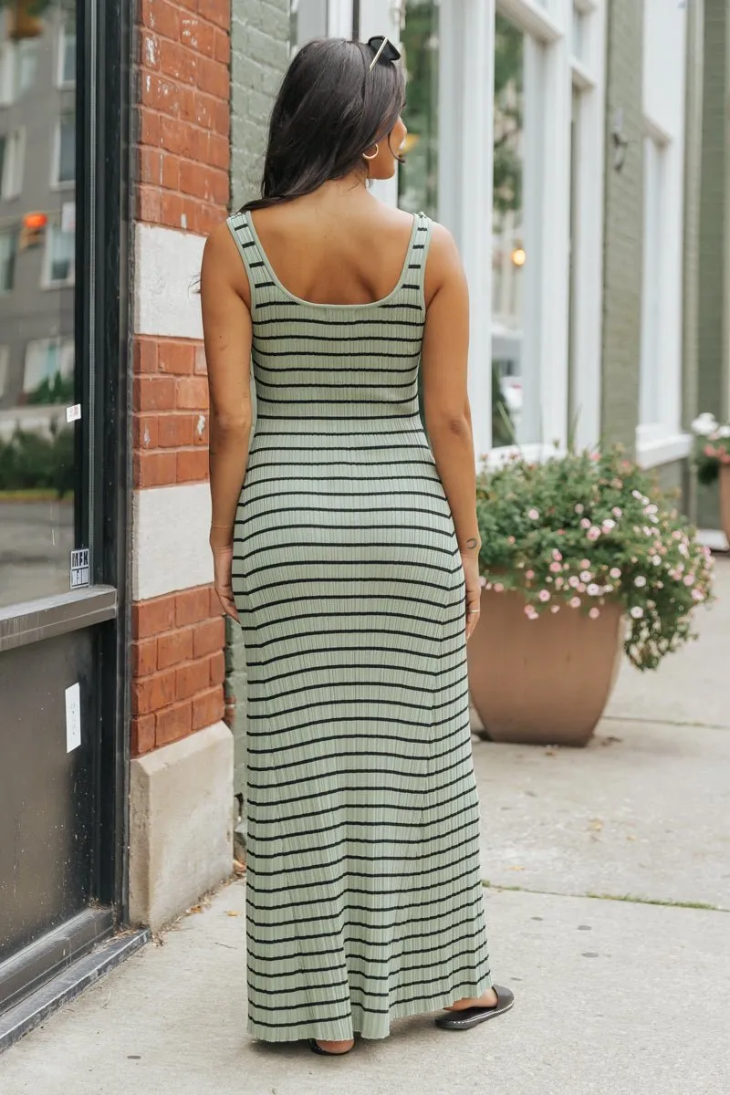 Light Green Striped Tank Maxi Dress - FINAL SALE