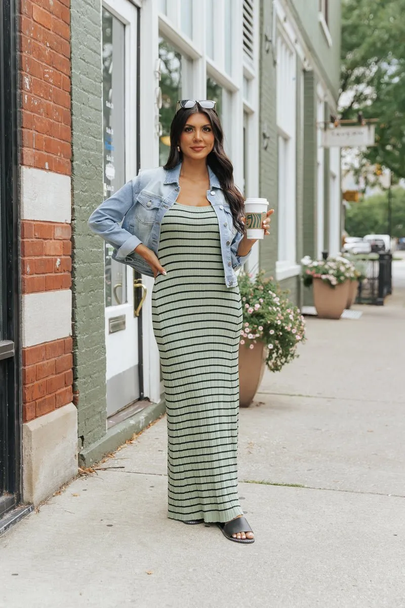 Light Green Striped Tank Maxi Dress - FINAL SALE