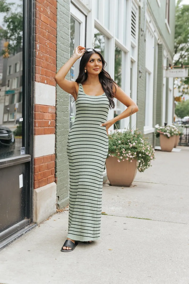 Light Green Striped Tank Maxi Dress - FINAL SALE