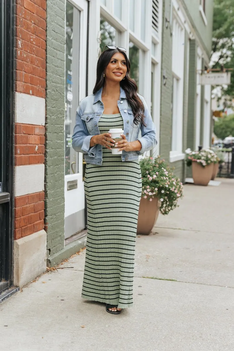 Light Green Striped Tank Maxi Dress - FINAL SALE