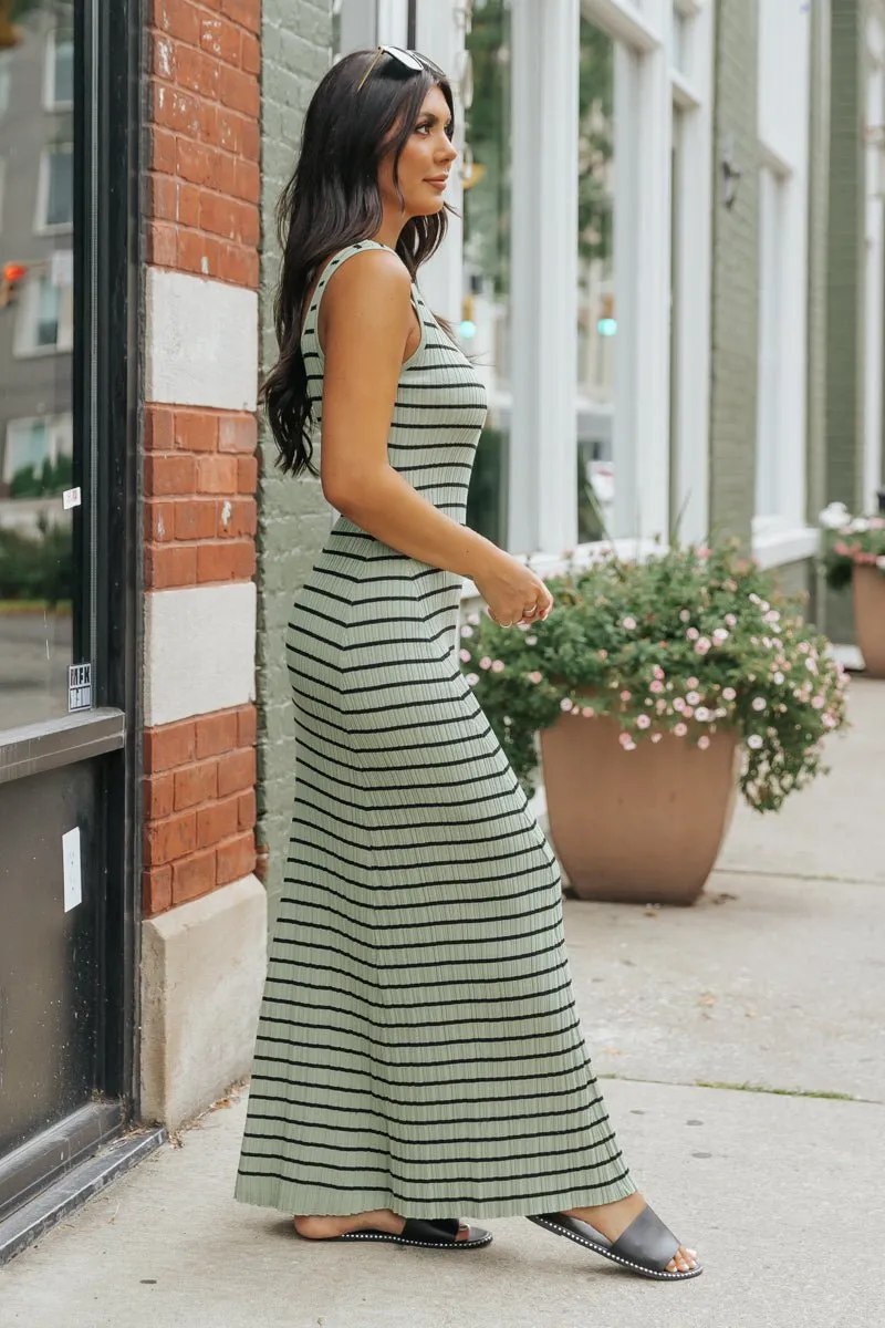 Light Green Striped Tank Maxi Dress - FINAL SALE