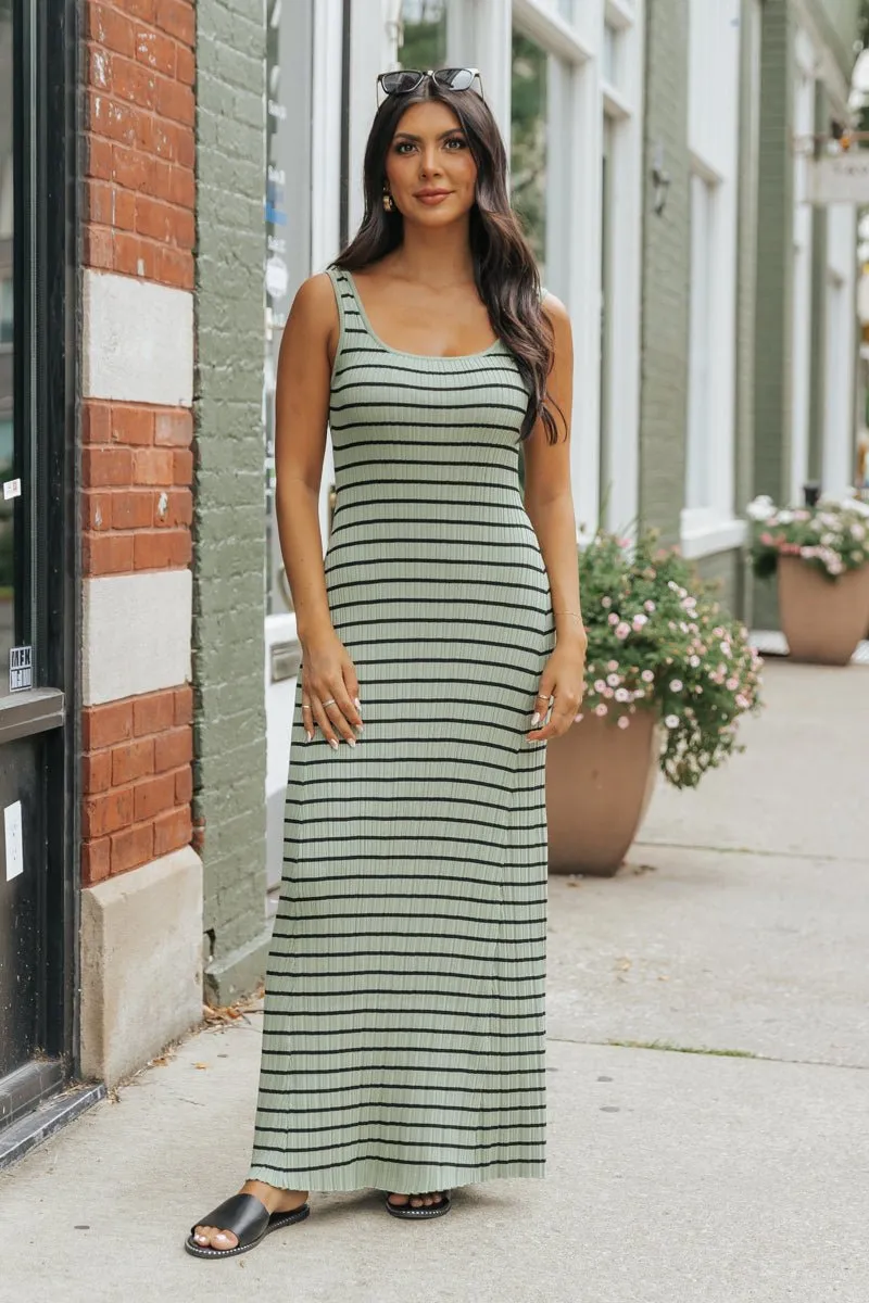 Light Green Striped Tank Maxi Dress - FINAL SALE