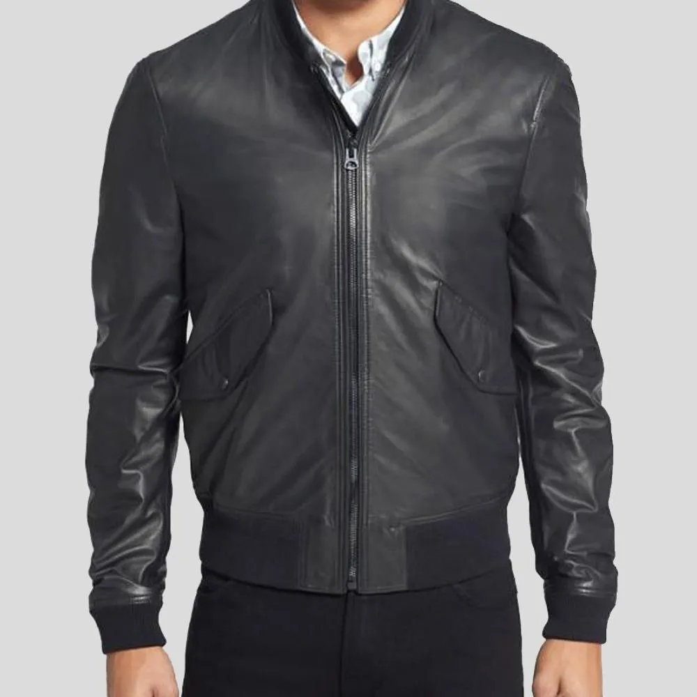 Lymo Black Bomber Leather Jacket