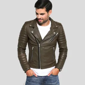 Mac Army Green Quilted Leather Jacket