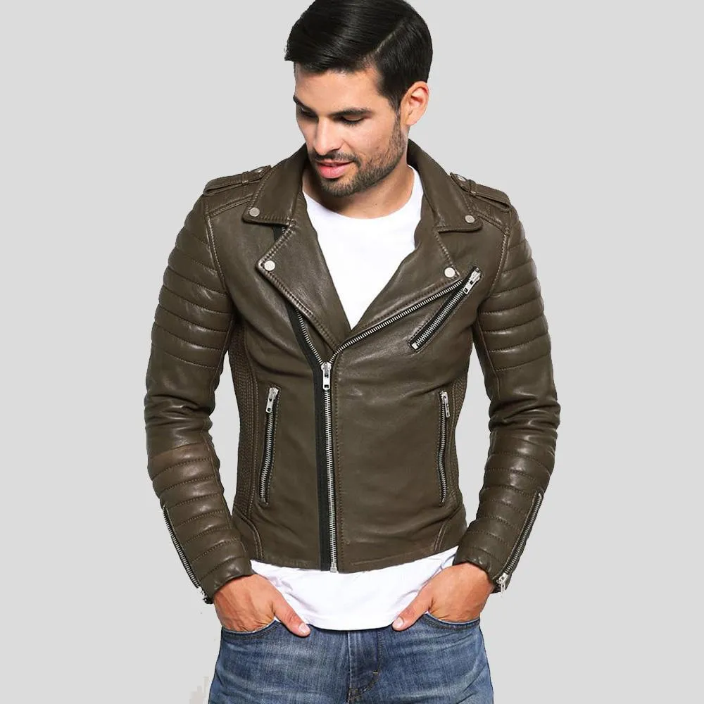 Mac Army Green Quilted Leather Jacket