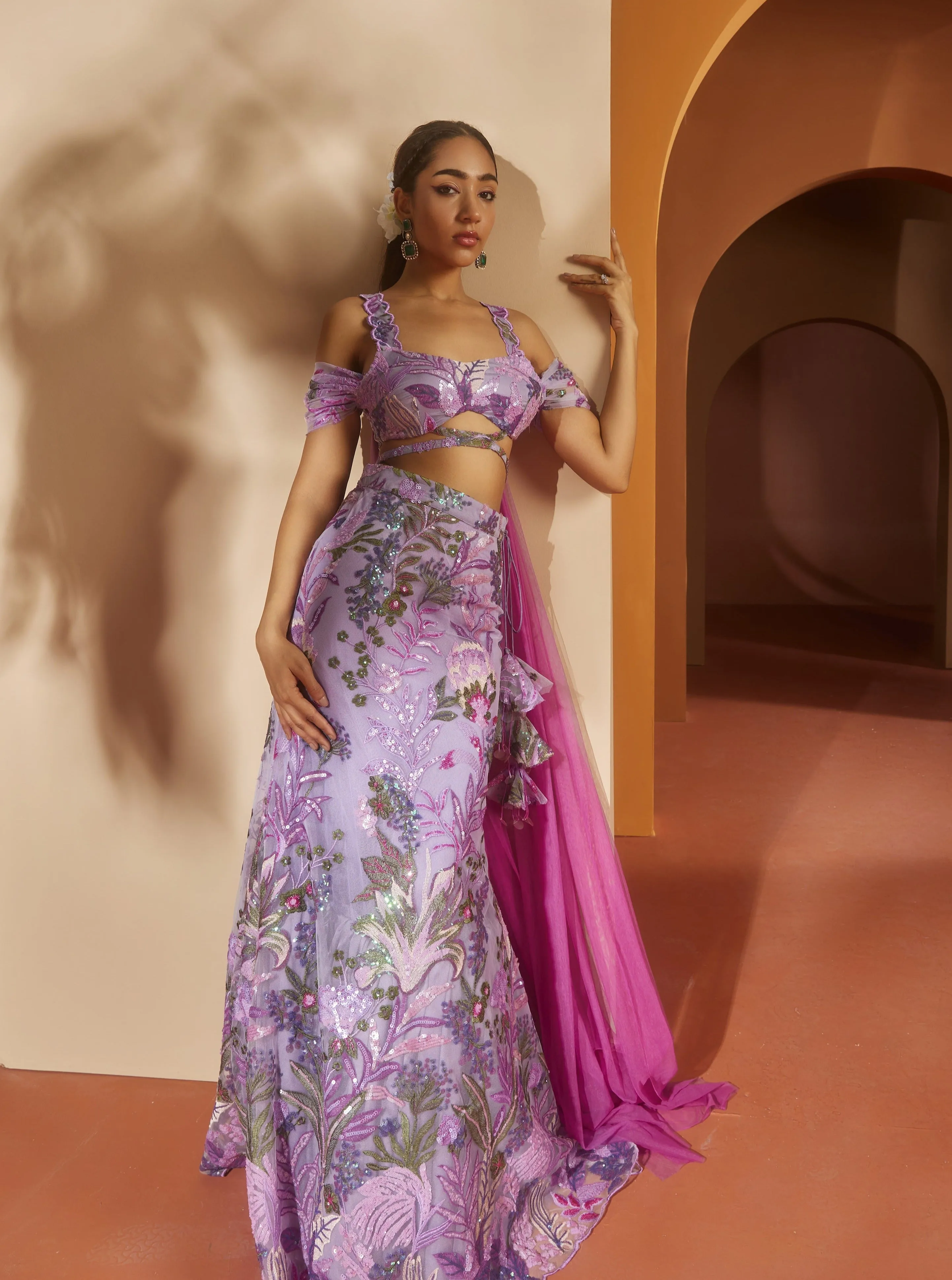 Maheen Purple Floral Sequin Lehenga