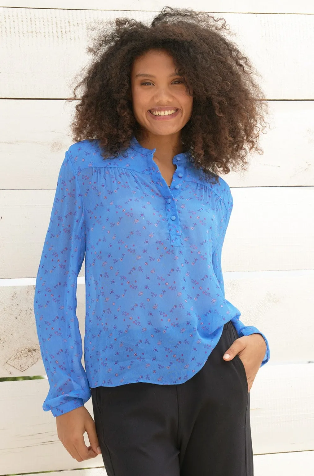 Malina Blouse | Blue/Pink