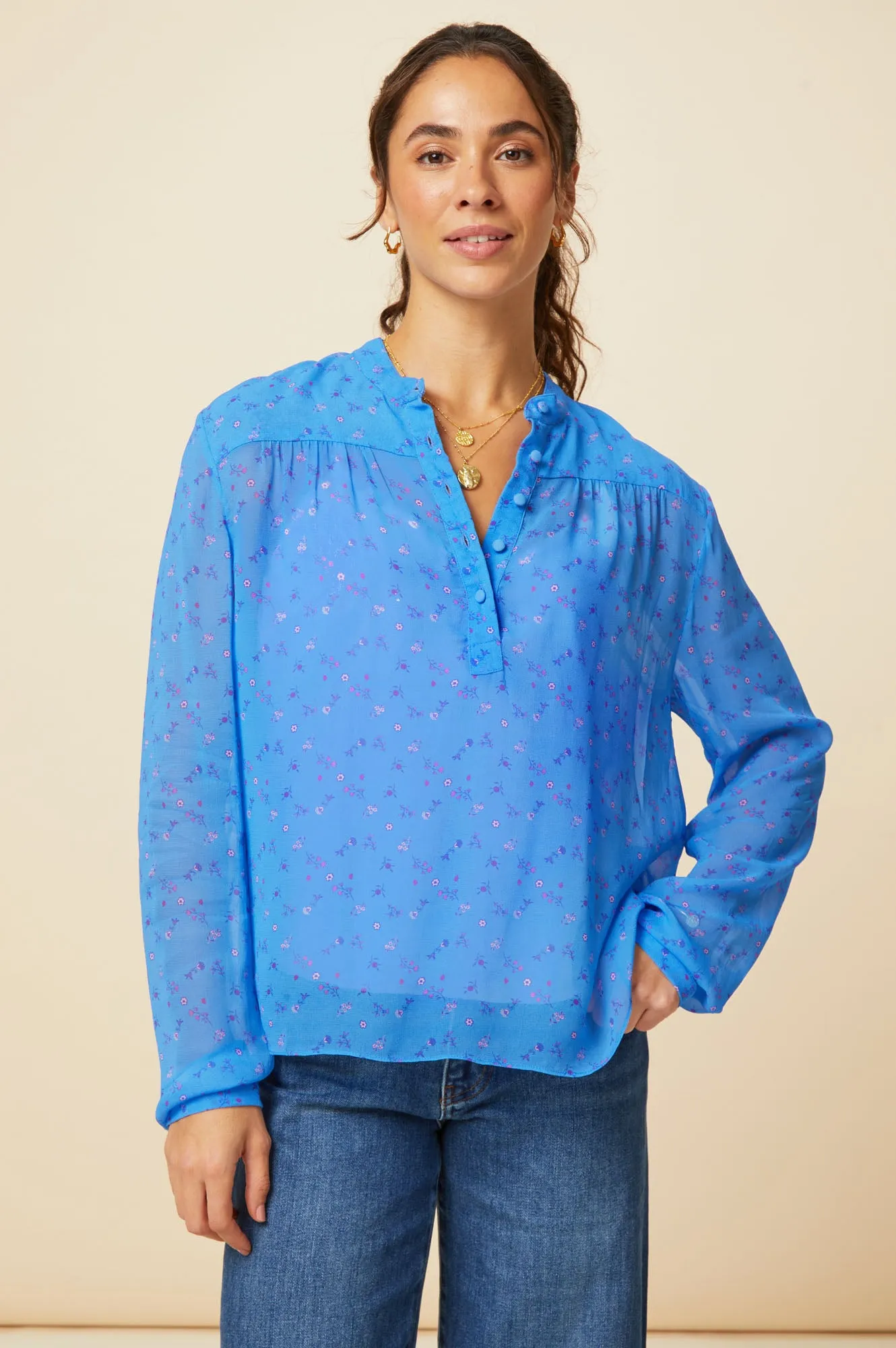 Malina Blouse | Blue/Pink