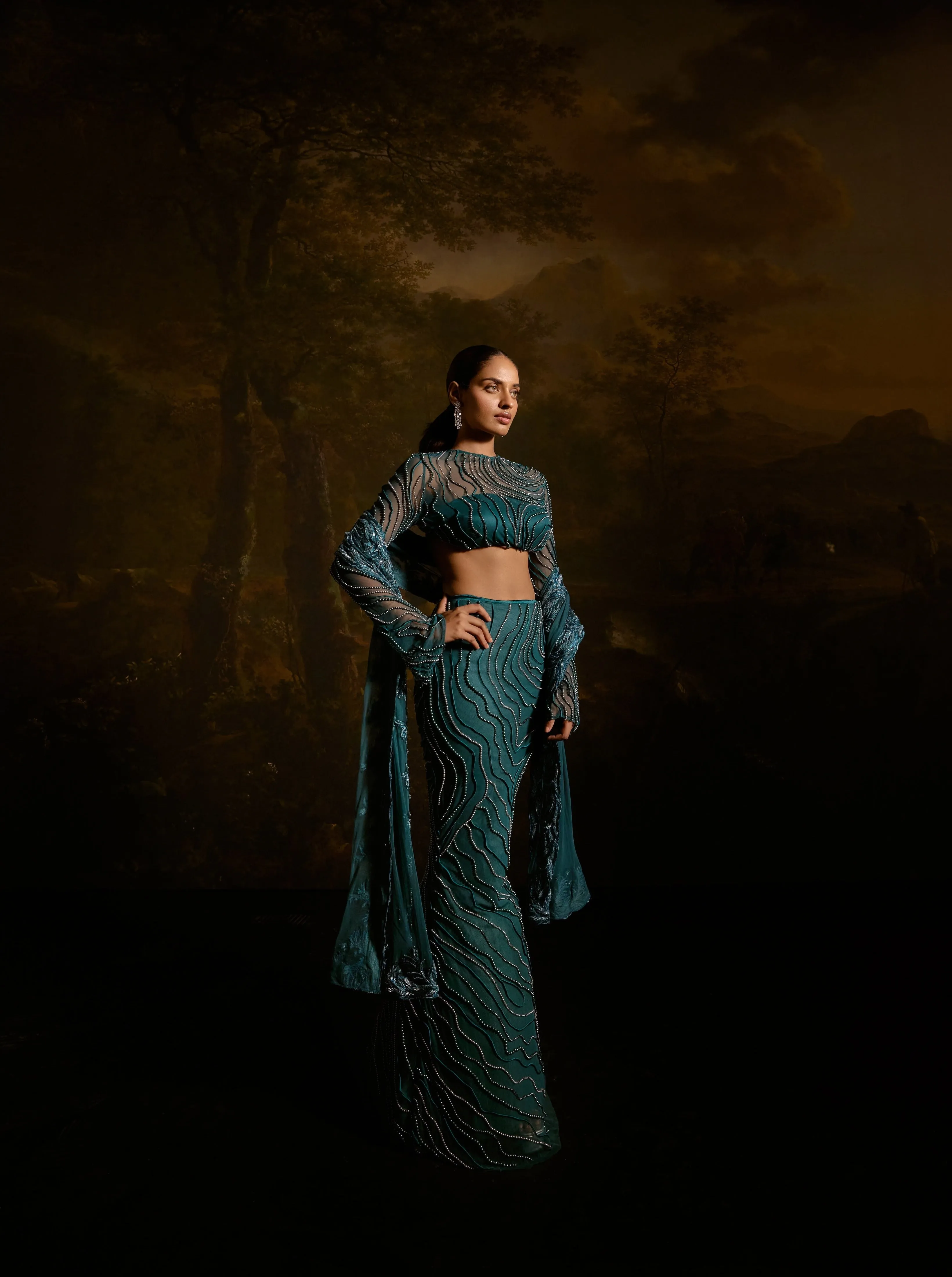 Meera Teal Embroidered Lehenga Set