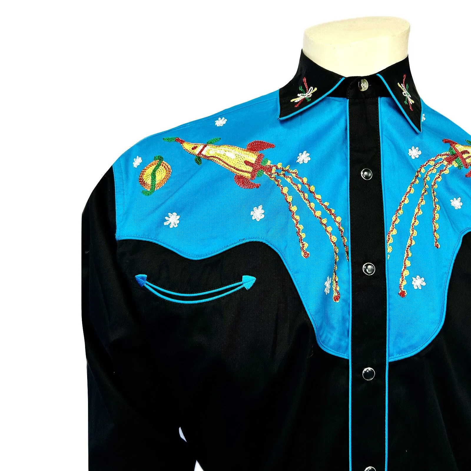 Men's 2-Tone Space Cowboy Embroidered Western Shirt