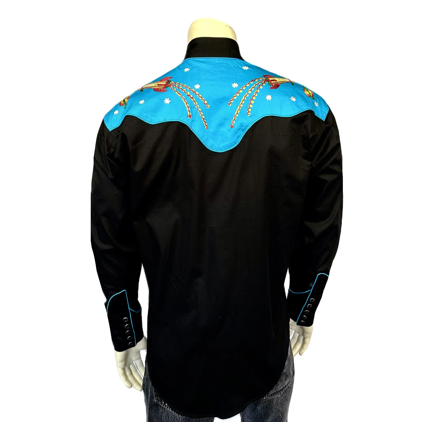 Men's 2-Tone Space Cowboy Embroidered Western Shirt