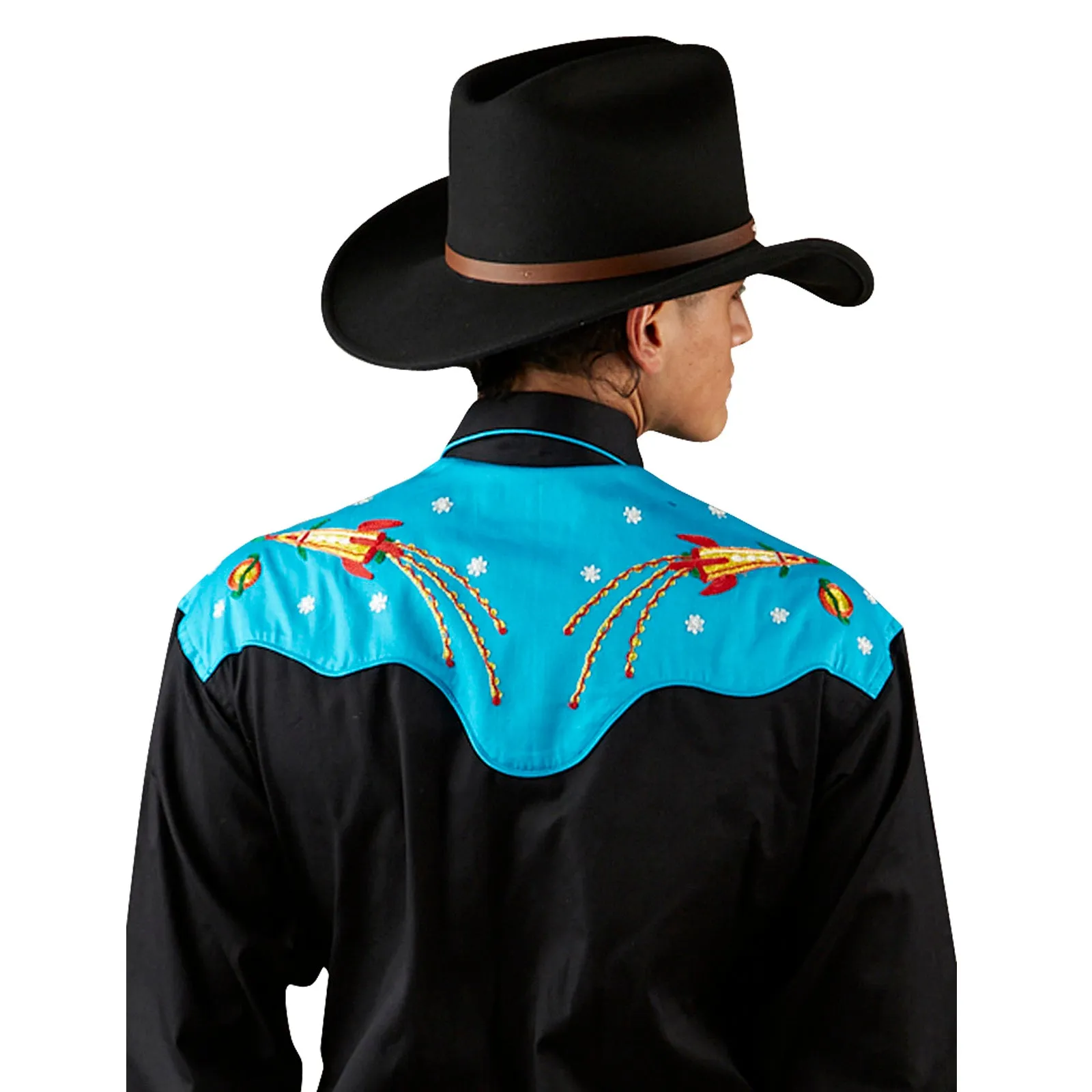 Men's 2-Tone Space Cowboy Embroidered Western Shirt