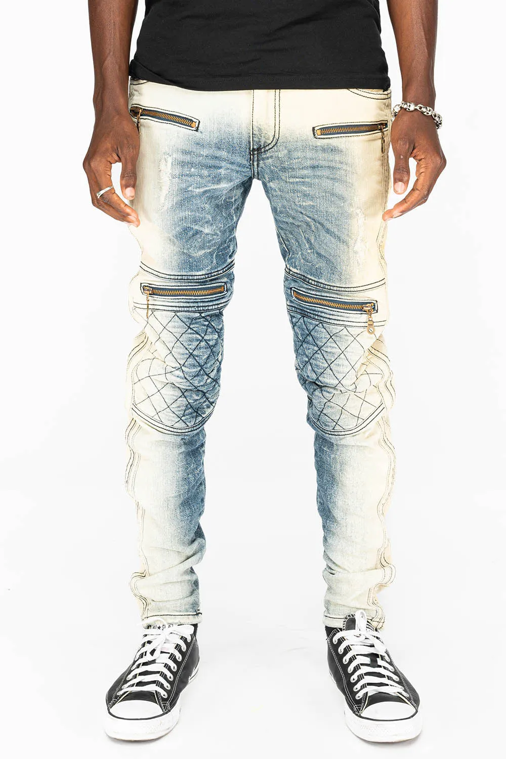 MENS BIKER JEANS IN OCEAN WASH