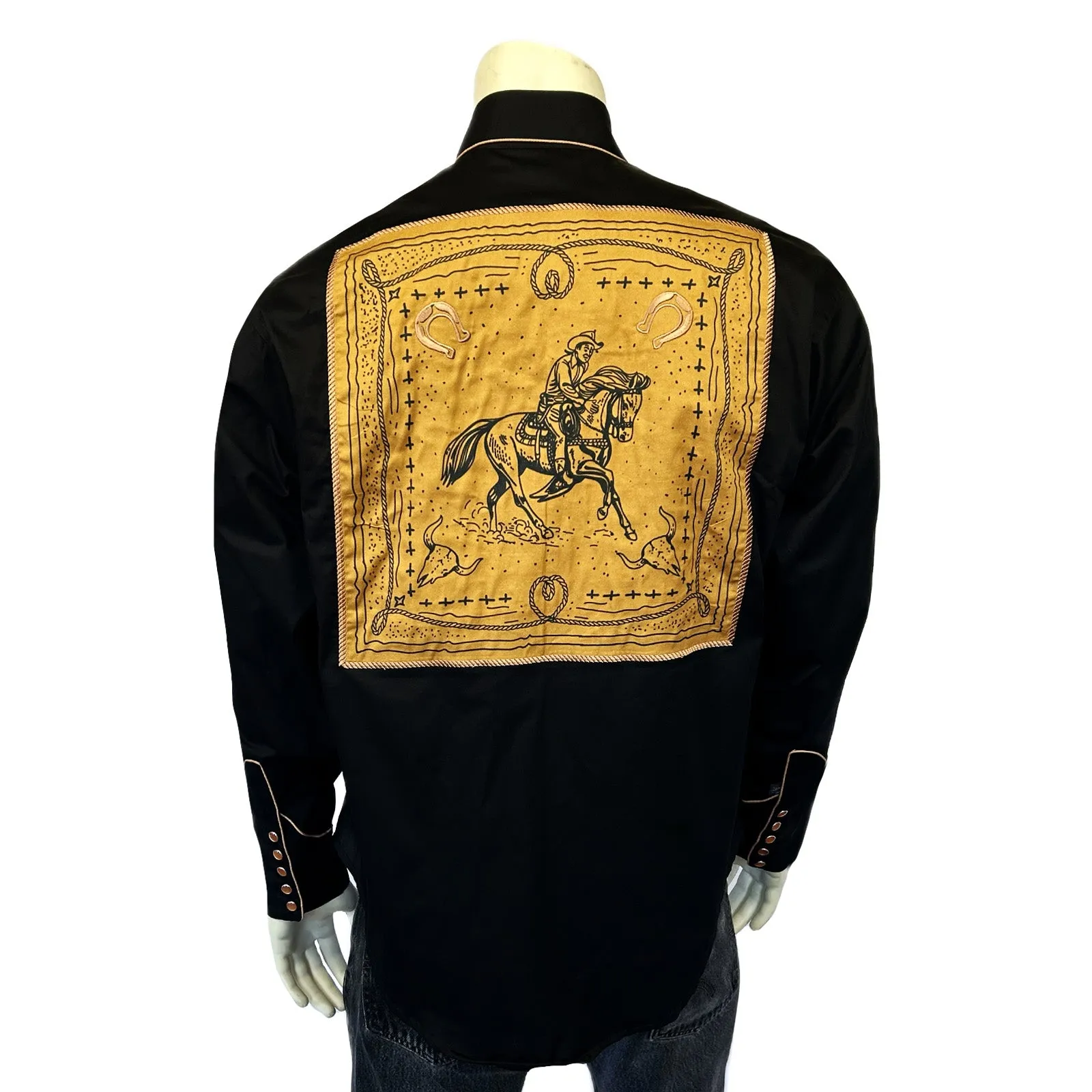 Men's Black Embroidery & Applique Western Shirt