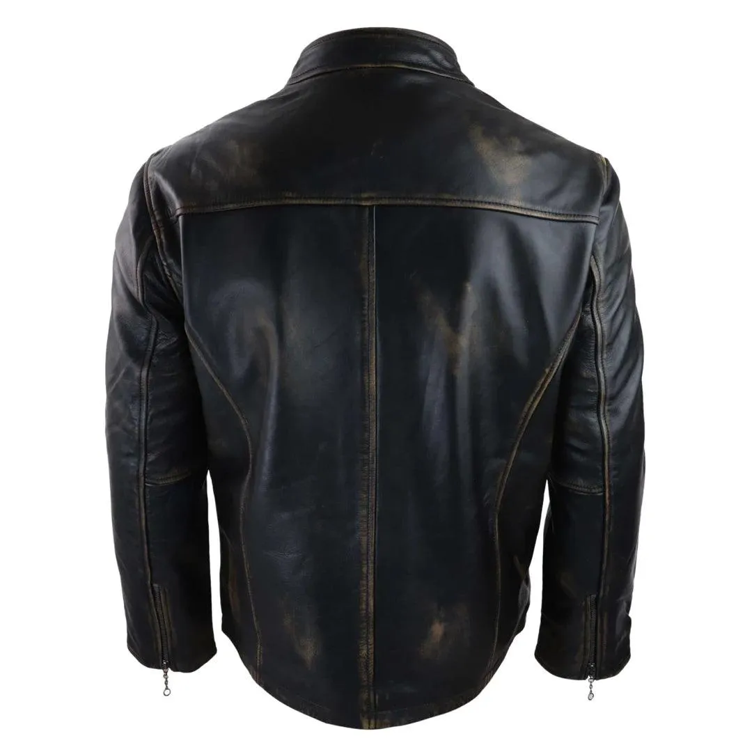 Mens Classic Nehru Real Leather Jacket Black Brown Vintage Zipped Classic