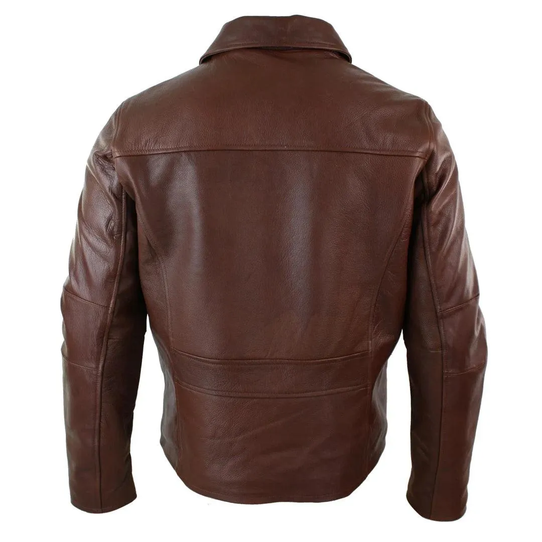 Mens Classic Real Leather Soft Hide Zipped Collar Box Jacket Smart Casual Fit