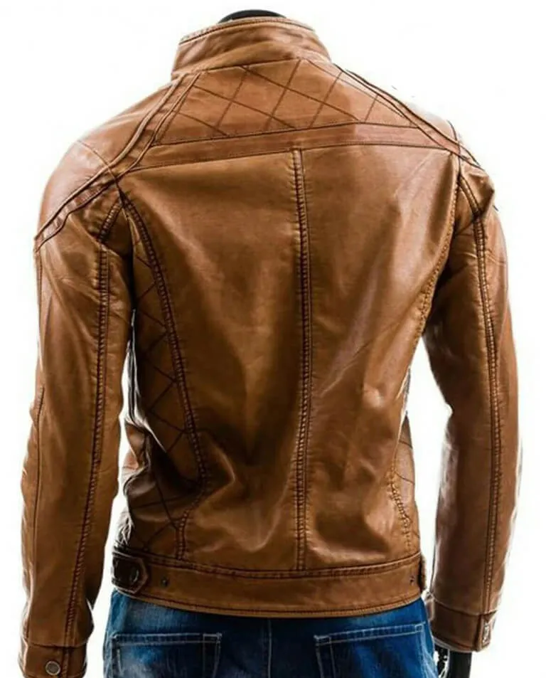 Men's Fashionable Brown Leather Biker Jacket