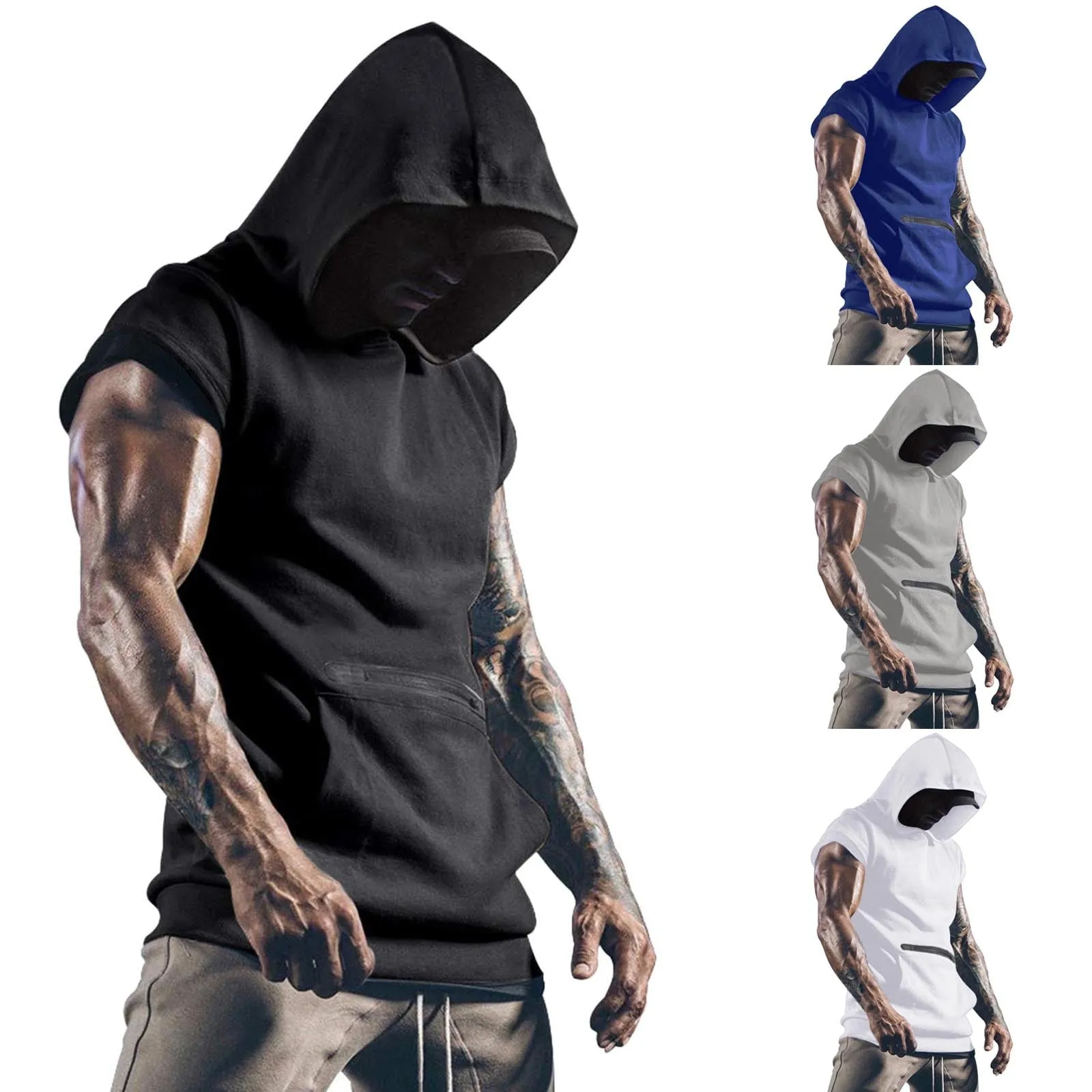 Mens Muscle Hoodie Vest Sleeveless Bodybuilding Gym Workout Fitness Shirt High Quality Vest Hip Hop Sweatshirt Men's Tops