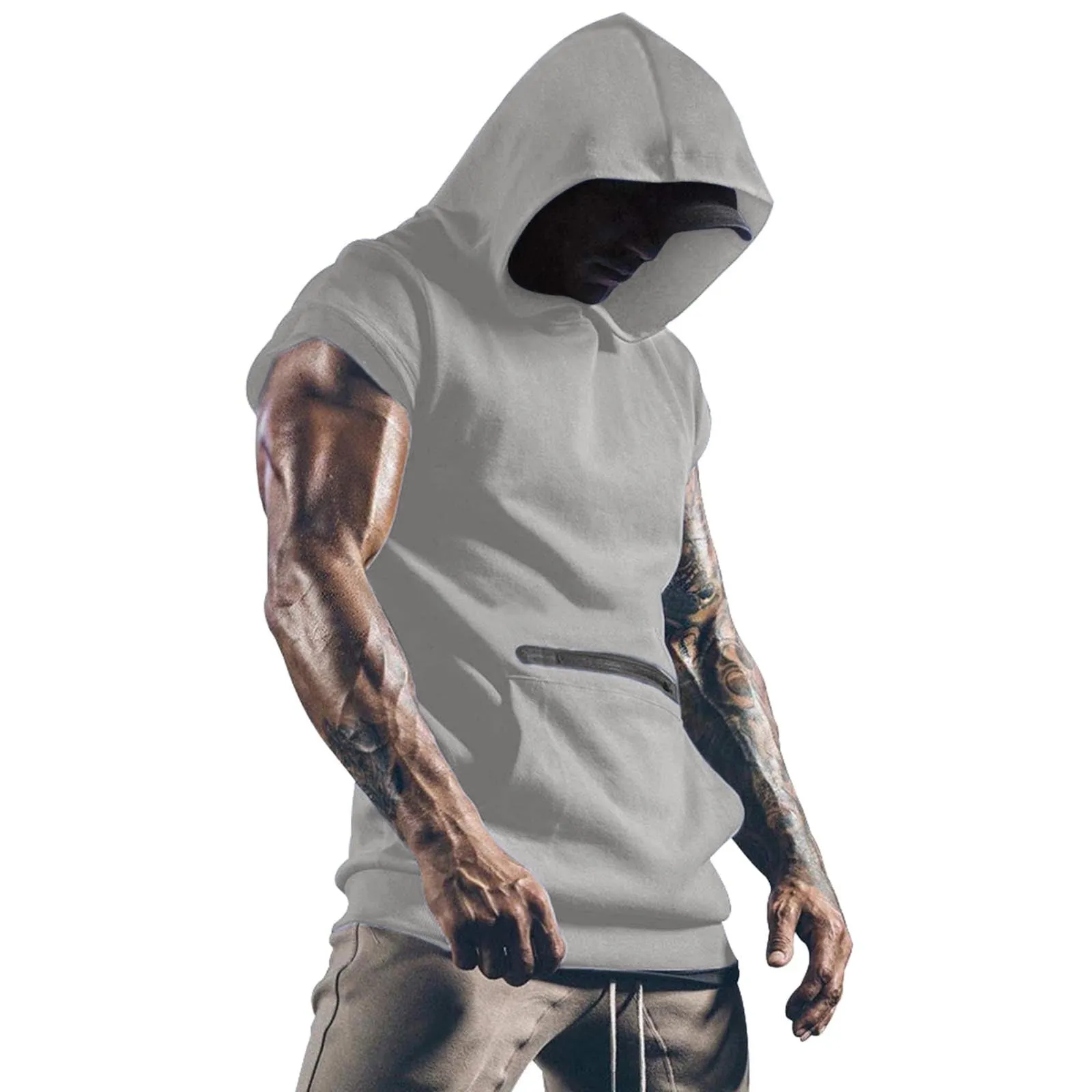 Mens Muscle Hoodie Vest Sleeveless Bodybuilding Gym Workout Fitness Shirt High Quality Vest Hip Hop Sweatshirt Men's Tops