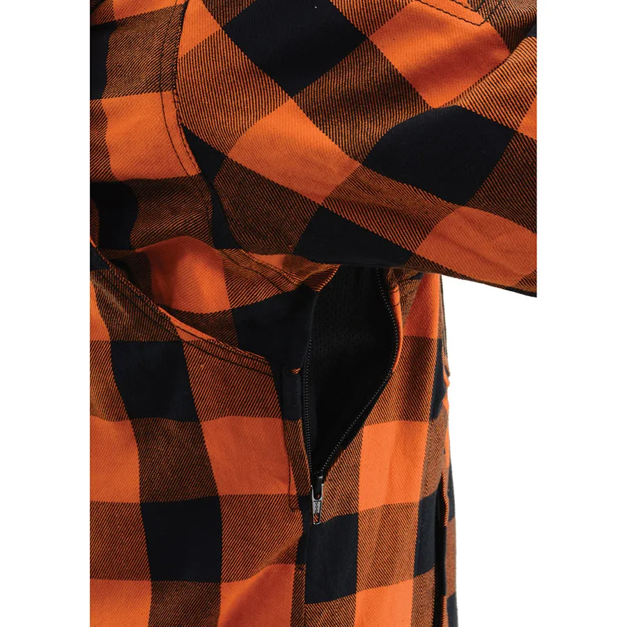 Men’s Orange & Black Armored Flannel Biker Shirt w/ Reinforced Fibers