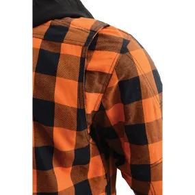 Men’s Orange & Black Armored Flannel Biker Shirt w/ Reinforced Fibers