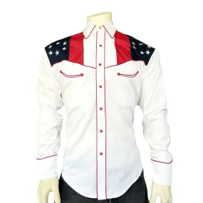 Men's Vintage USA Flag & Eagle Embroidered Western Shirt