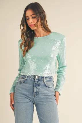 Mint Sequin Crop Top