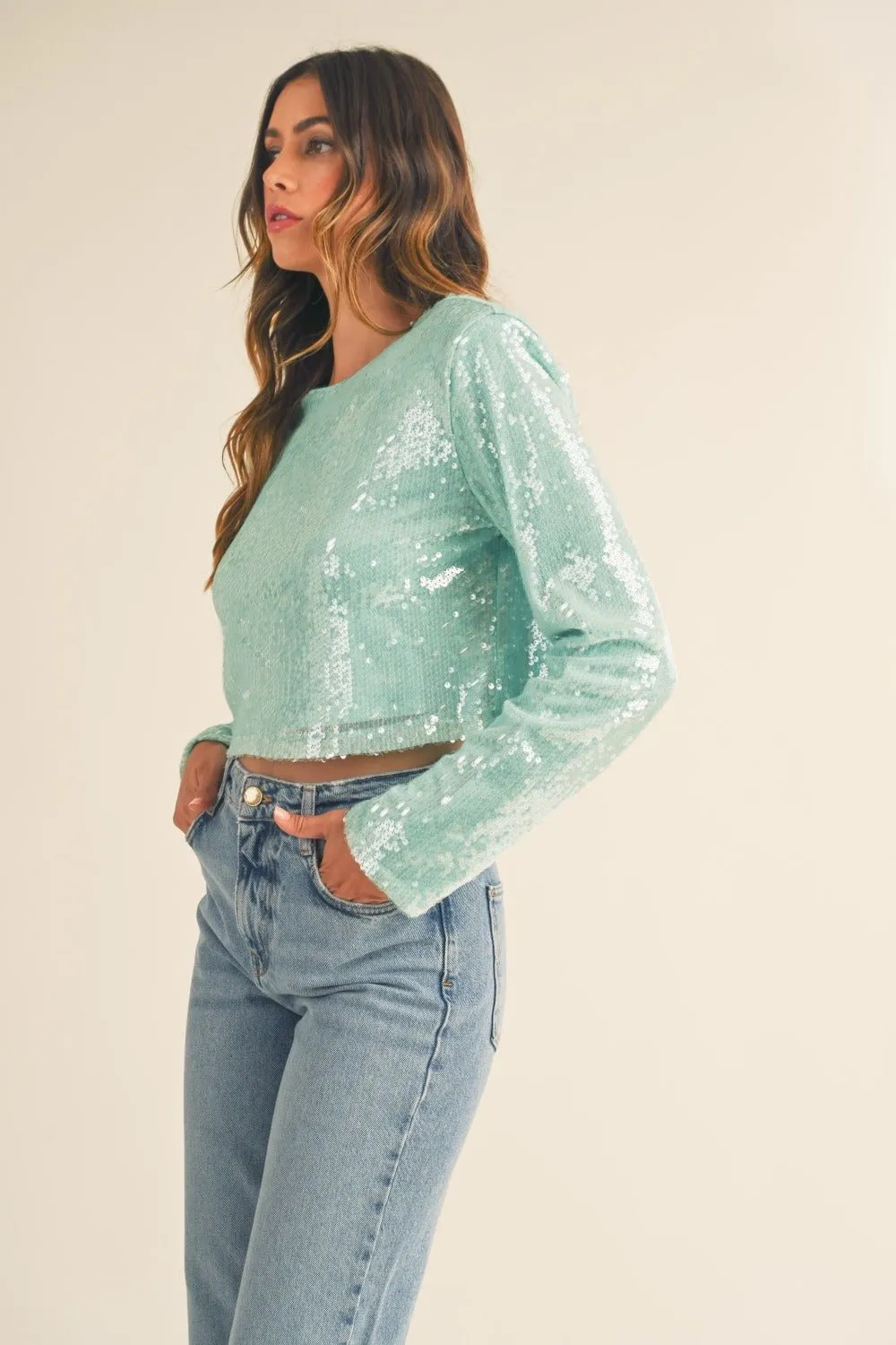 Mint Sequin Crop Top