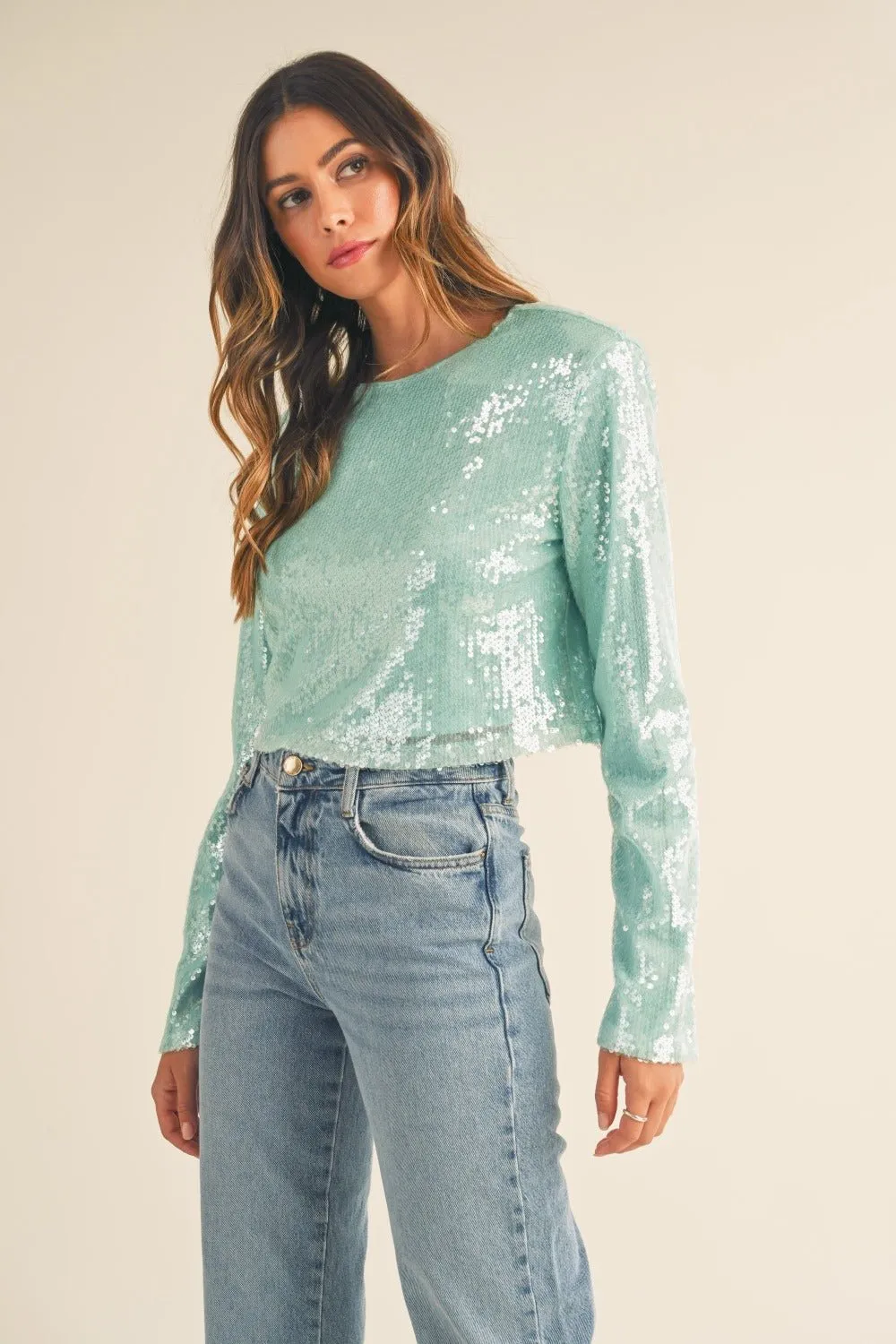 Mint Sequin Crop Top