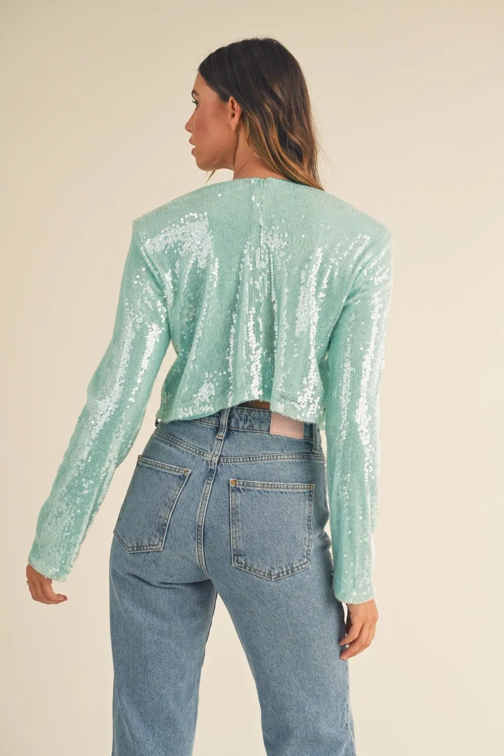 Mint Sequin Crop Top