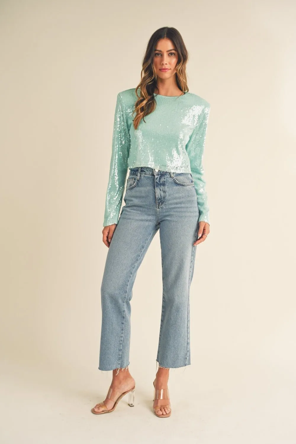 Mint Sequin Crop Top