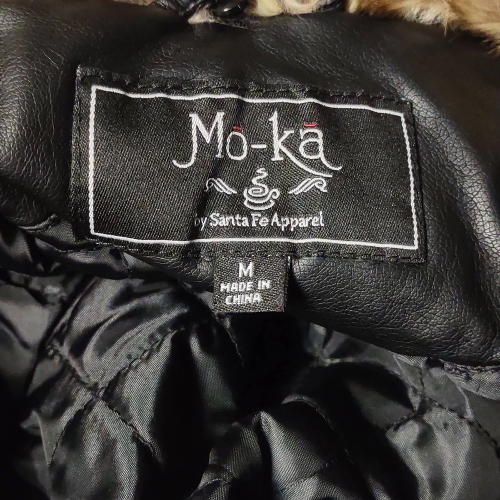 Mo - Ka Faux Leather Quilted Biker Moto Jacket Black Medium