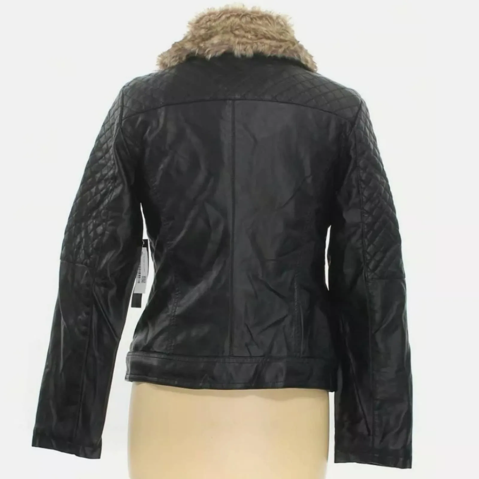 Mo - Ka Faux Leather Quilted Biker Moto Jacket Black Medium