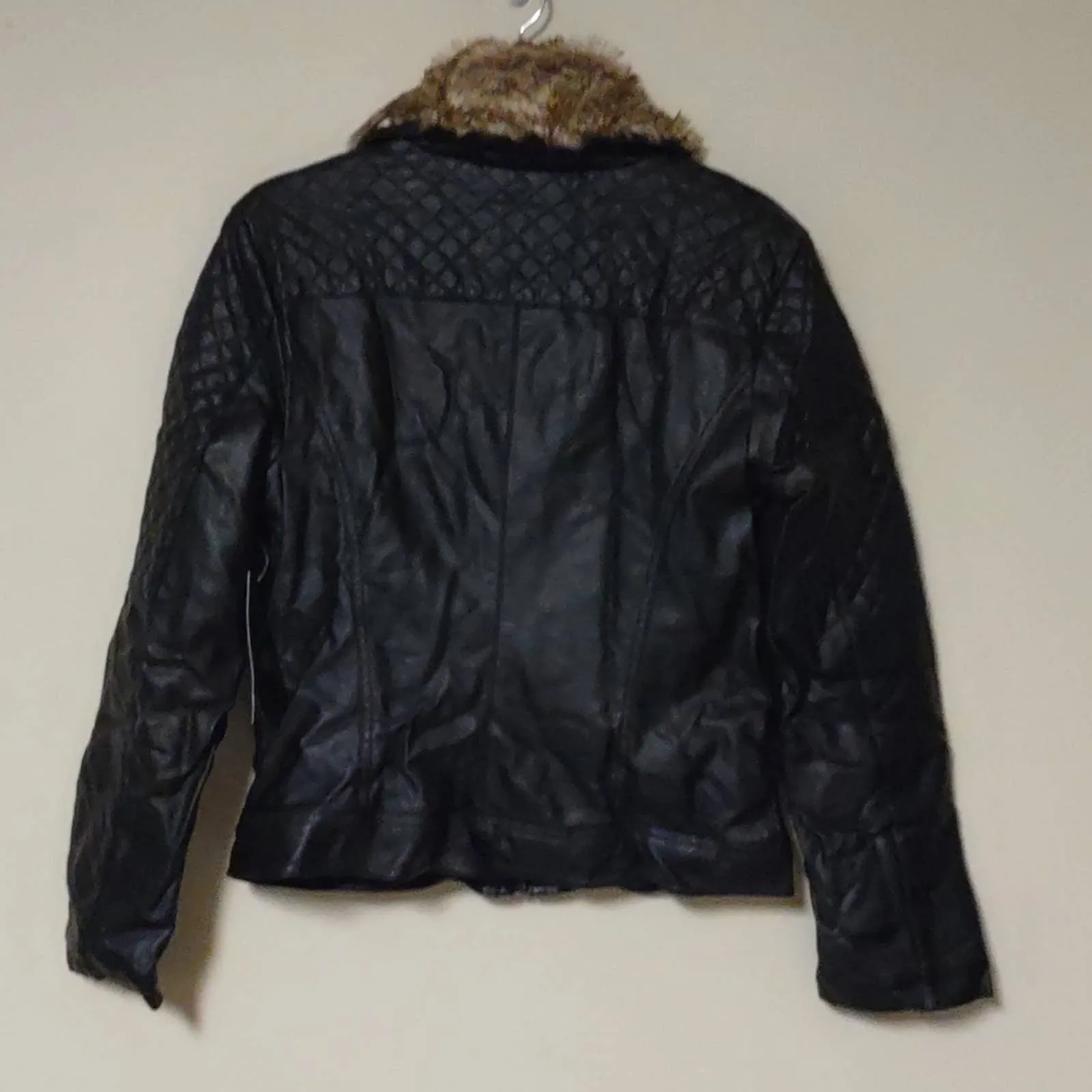 Mo - Ka Faux Leather Quilted Biker Moto Jacket Black Medium